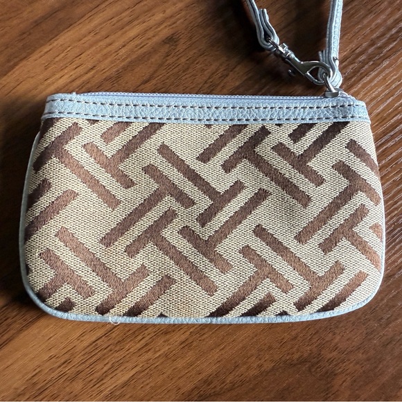 Tignanello Tan and Brown Wristlet with Logo silver leather trim - Picture 2 of 3